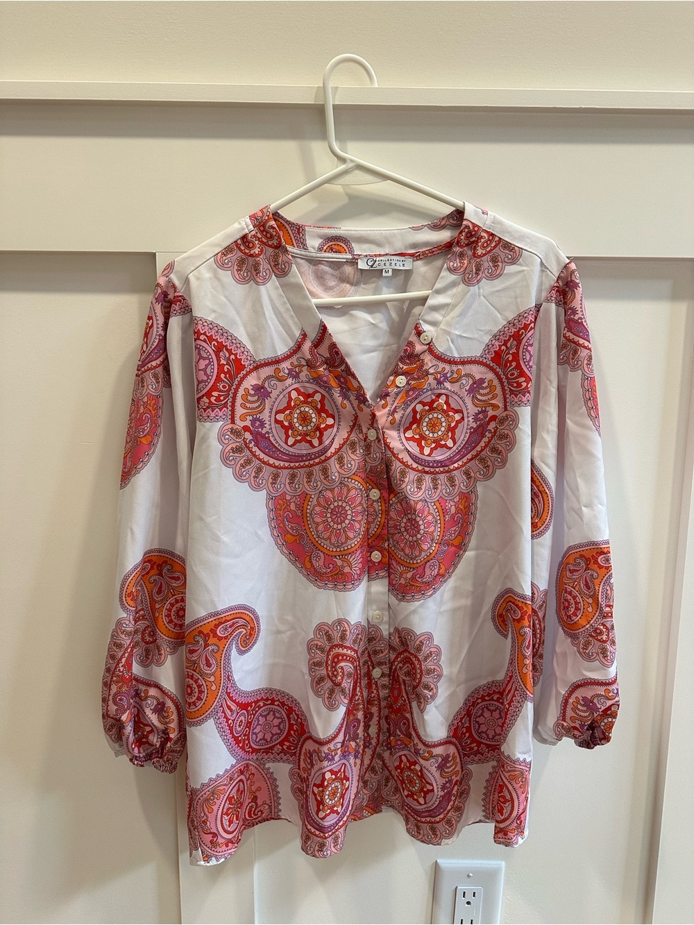 Zele White Tunic Dress with Pink & Orange Paisley